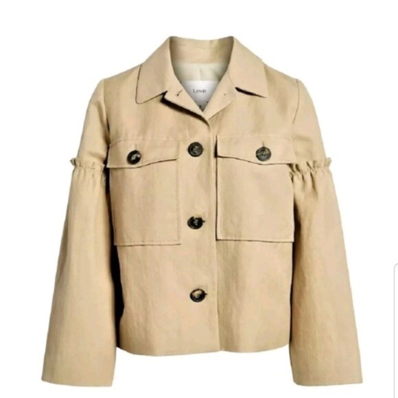 Lewit Beige Gathered Sleeve Linen Jacket XL - Picture 2 of 8